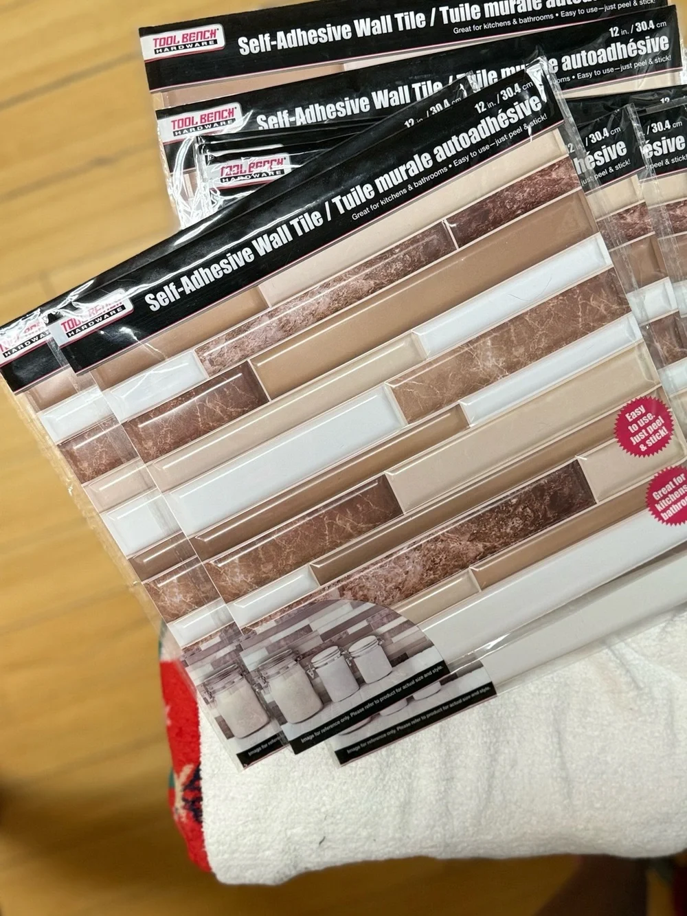 Tool Bench Self-Adhesive Wall Tile - Beige and Brown Mosaic